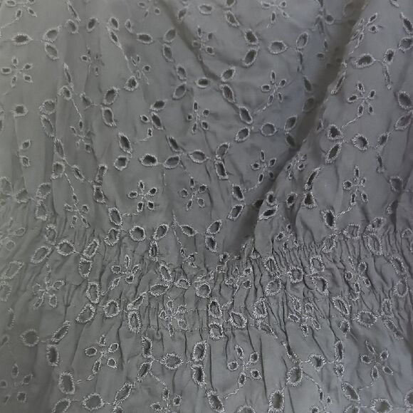 Abercrombie & Fitch Navy Blue Eyelet Puff Sleeve Blouse with Tie Front - Picture 5 of 16